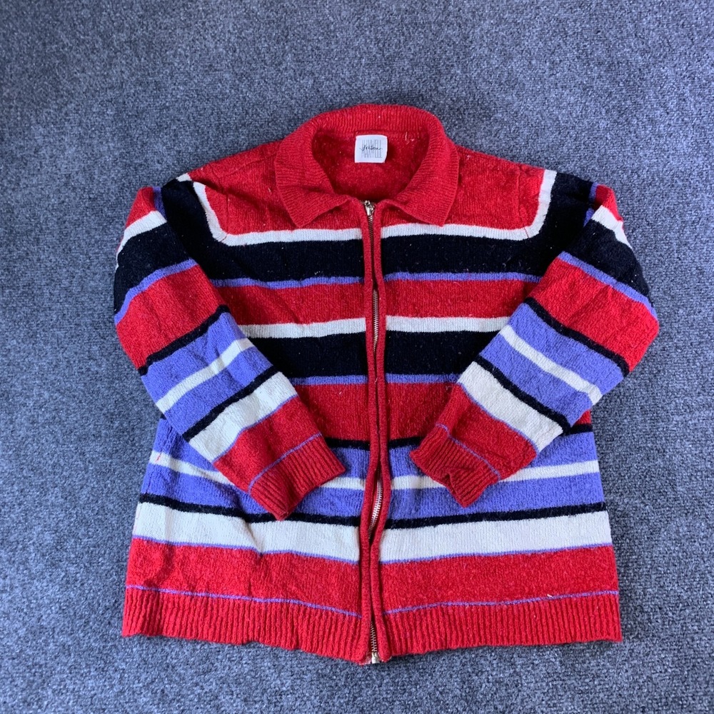 Jason Maxwell Cardigan Sweater Womens M Multicolor Striped Knit Full Zip Winter